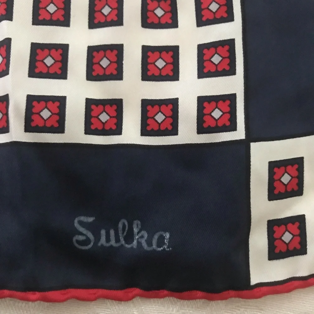 SULKA Handcraft All Silk 18” Symphony Square Scarf  Made in Italy